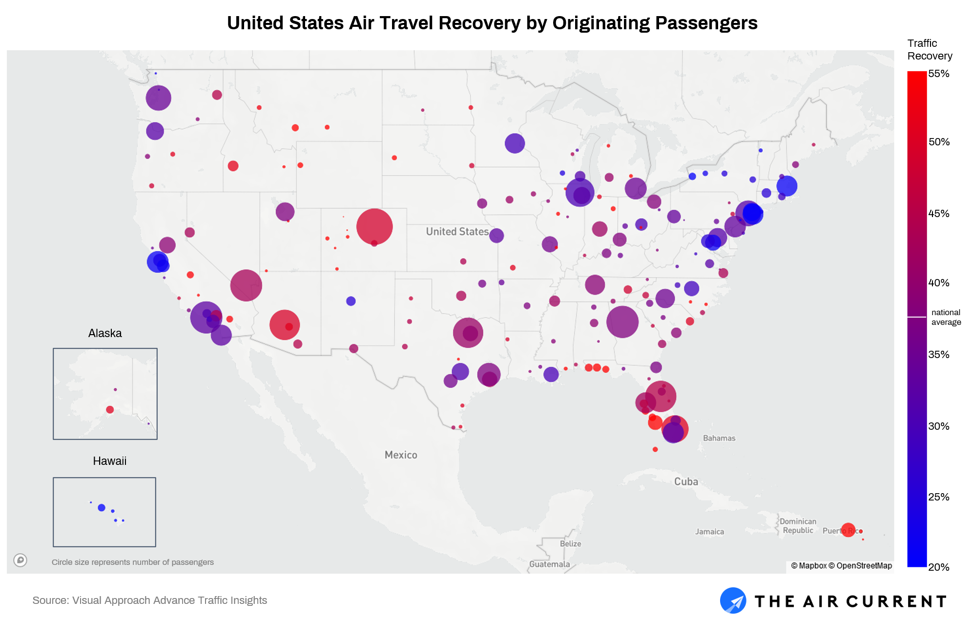 US Air Travel Recovery by Originating Passengers