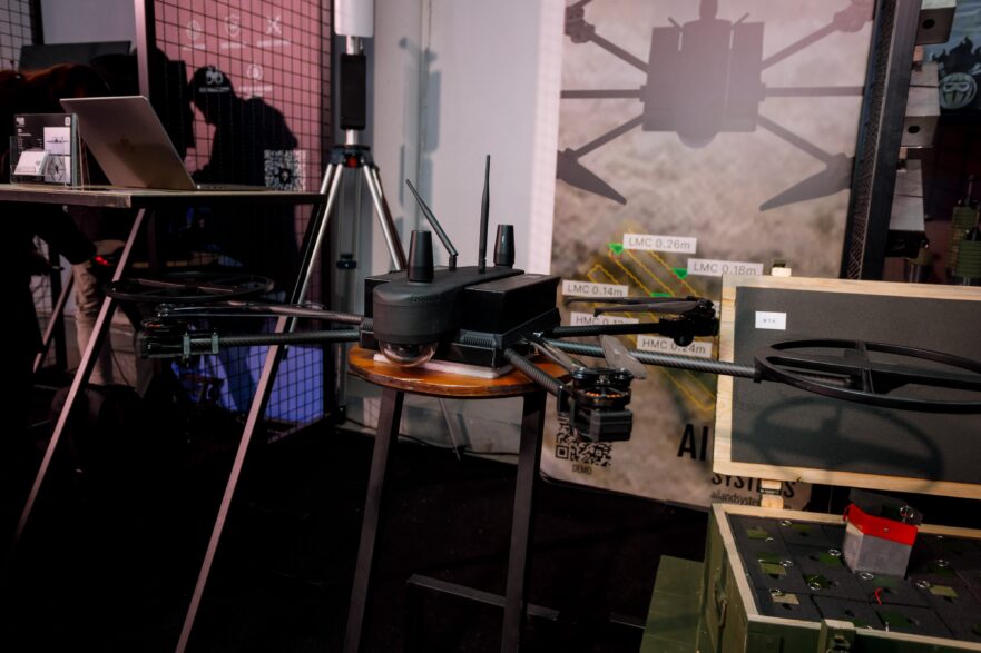 Ailand Systems landmine detection drone on display