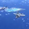 Two F-35B Lightning IIs in flight over Wake Island
